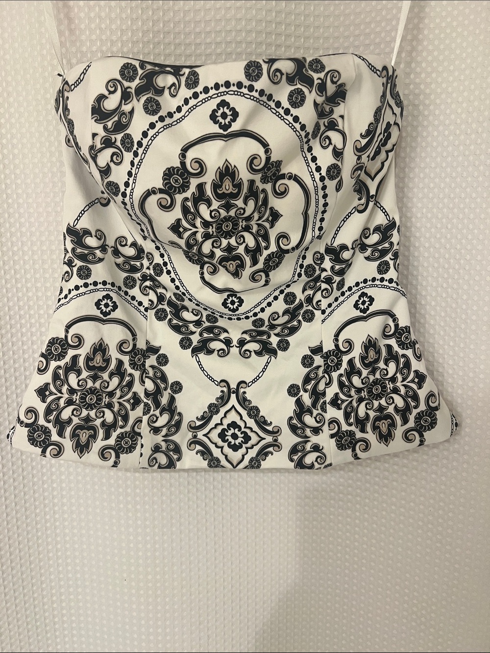 White House Black Market Black and White Strapless Printed Camisole